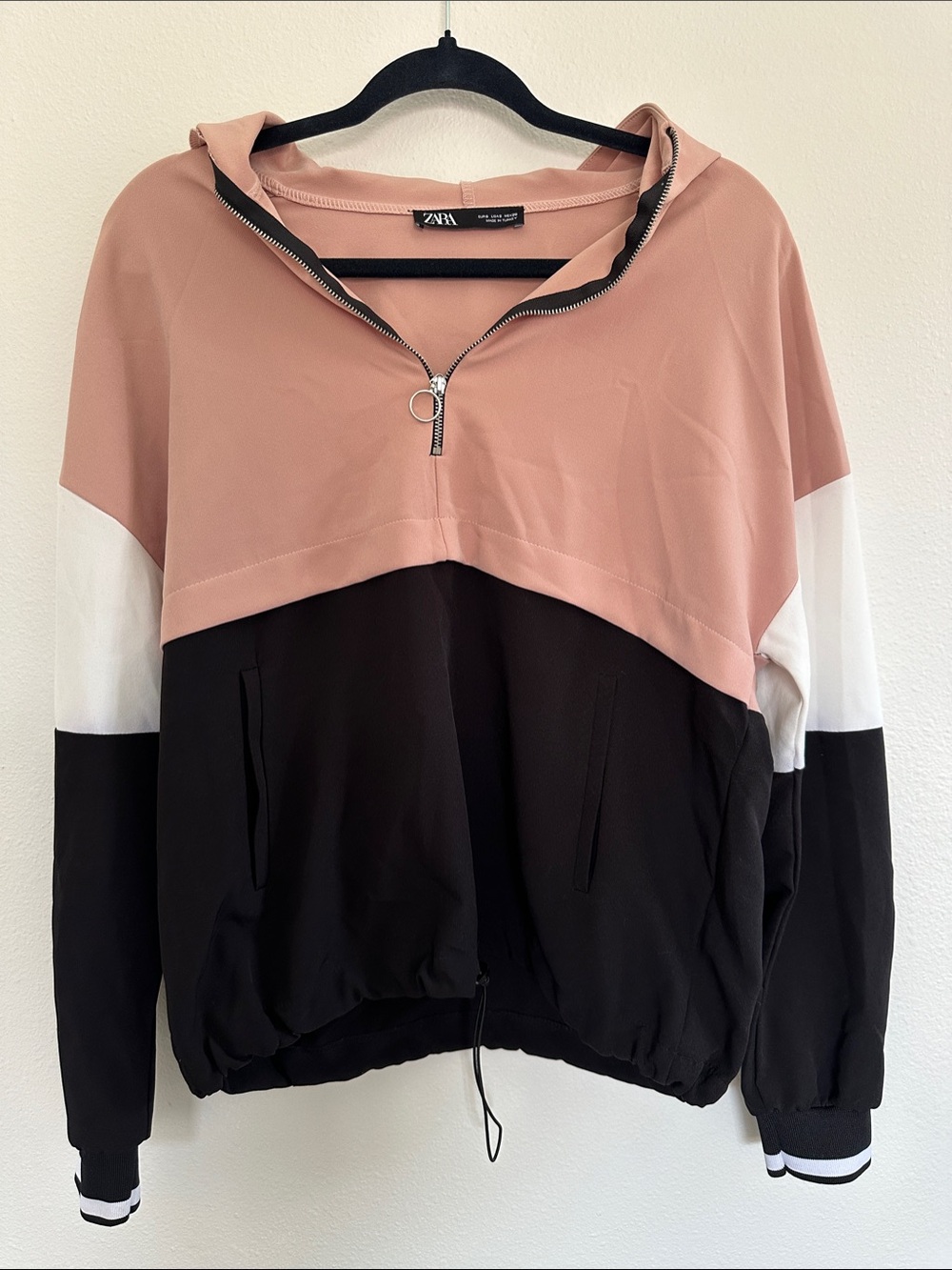ZARA Pink, Black & White Colorblock Half-Zip Hoodie - Picture 2 of 5